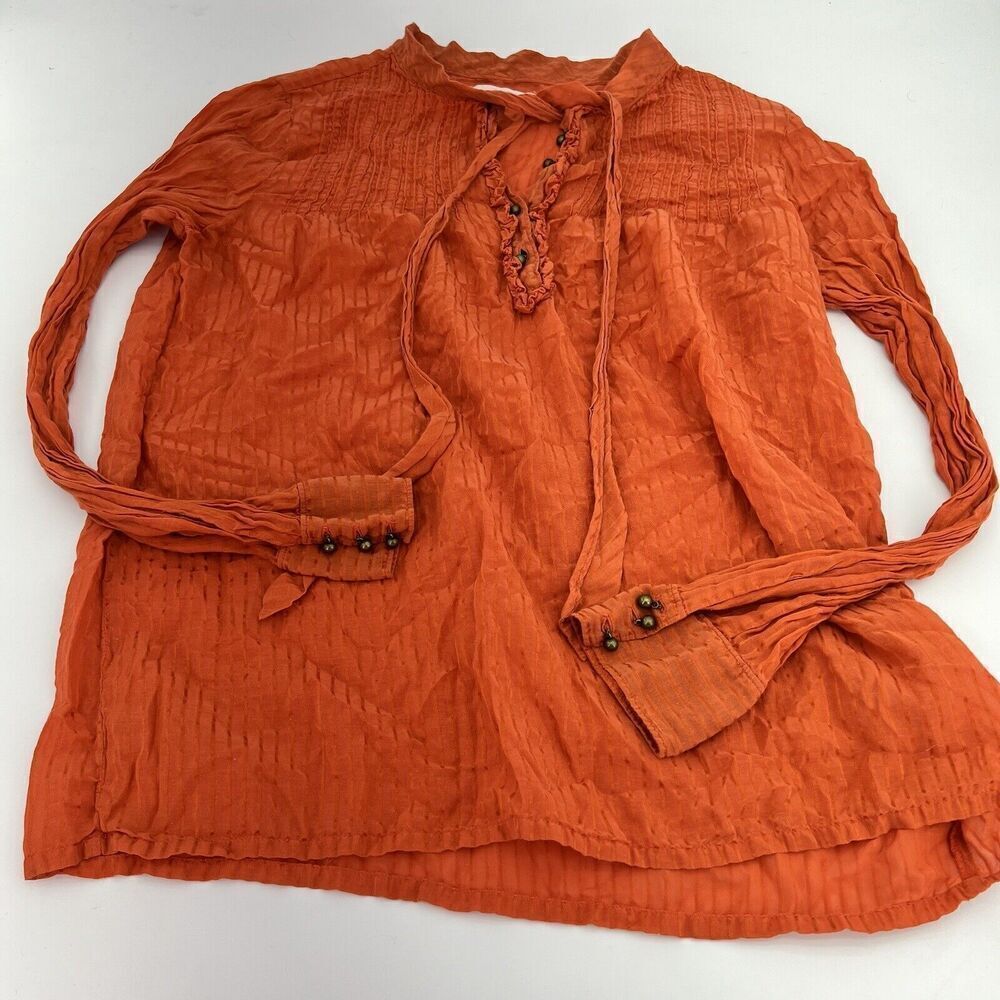 Eliot Orange Silk Blend Long Sleeve Blouse Size Medium